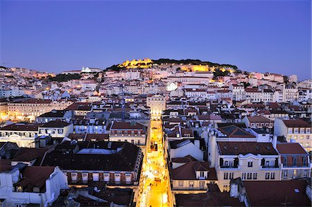 estremadura - The historical centre and the Sao Jorge castle at dusk. Lisbon, Portugal Stock Photo - Rights-Managed, Code: 862-05998988