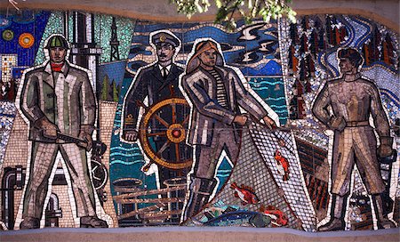 soviet style - Sakhalin, Yuzhno-Sakhalin, Russia; Mosaics with 'Socialist-realism' themes dating back to the Soviet era Stock Photo - Rights-Managed, Code: 862-05999024