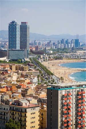 Panoramic of Barcelona from Sant Sebastia Tower in Barceloneta, Barcelona, Catalonia, Spain Stock Photo - Rights-Managed, Code: 862-05999391