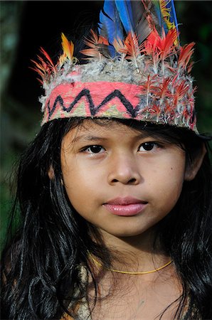 south american indian - Ticuna girl with head dress, Ticuna Indian Village of Macedonia, Amazon River,near Puerto Narino, Colombia Stock Photo - Rights-Managed, Code: 862-06541043