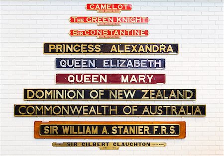 United Kingdom, England, North Yorkshire, York. Nameplates at the National Railway Museum. Photographie de stock - Rights-Managed, Code: 862-06541315