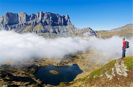 simsearch:862-03713427,k - Europe, France, French Alps, Haute Savoie, Chamonix, Servoz valley, hiker above lake MR Stock Photo - Rights-Managed, Code: 862-06541565