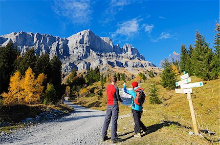 european signpost - Europe, France, French Alps, Haute Savoie, Chamonix, hiking through autumn colours in Servoz, MR Stock Photo - Rights-Managed, Code: 862-06541584