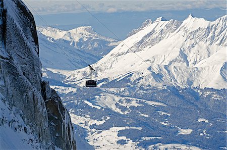 Europe, France, French Alps, Haute Savoie, Chamonix, view of Chamonix valley Aiguille du Midi cable car Stock Photo - Rights-Managed, Code: 862-06541631