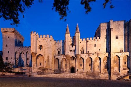 provence night - The Palais des Papes is one of the largest and most important medieval Gothic buildings in Europe, Avignon, France Stock Photo - Rights-Managed, Code: 862-06541694