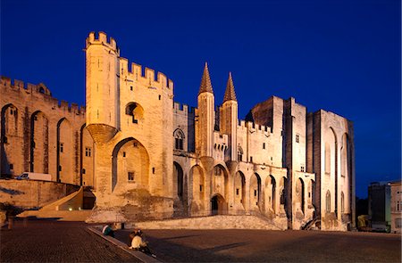 provence night - The Palais des Papes is one of the largest and most important medieval Gothic buildings in Europe, Avignon, France Stock Photo - Rights-Managed, Code: 862-06541697