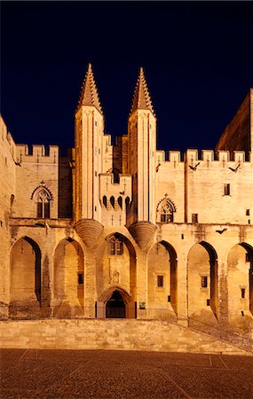 provence night - The Palais des Papes is one of the largest and most important medieval Gothic buildings in Europe, Avignon, France Stock Photo - Rights-Managed, Code: 862-06541698