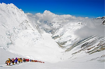 environmental issues - Asia, Nepal, Himalayas, Sagarmatha National Park, Solu Khumbu Everest Region, a line of climbers on the Lhotse Face Stock Photo - Rights-Managed, Code: 862-06542486