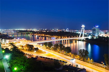 river danube - Europe, Slovakia, Bratislava, Novy Most Bridge and UFO viewing platform, Danube River Stock Photo - Rights-Managed, Code: 862-06542710