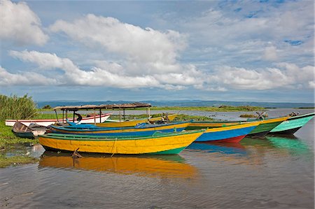 simsearch:862-06543155,k - Colourful fishing boats at Wanseko, a busy fishing village and ferry terminal situated on the Victoria and Albert Nile Rivers at the northern end of Lake Albert, Uganda, Africa Photographie de stock - Rights-Managed, Code: 862-06543172