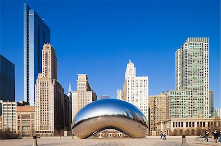 USA, Illinois, Chicago. The Cloud Gate Sculpture in Millenium Park. Photographie de stock - Rights-Managed, Code: 862-06543418