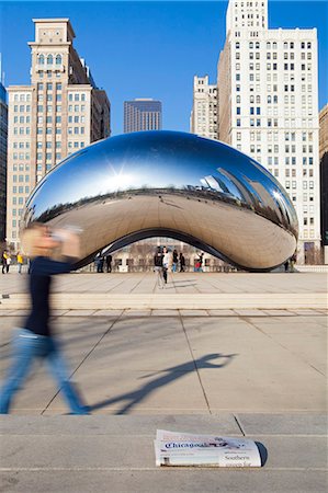 sculpture in america - USA, Illinois, Chicago. The Cloud Gate Sculpture in Millenium Park. Stock Photo - Rights-Managed, Code: 862-06543419