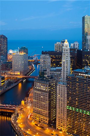 skyline from above night - USA, Illinois, Chicago. Dusk view over the city. Stock Photo - Rights-Managed, Code: 862-06543412