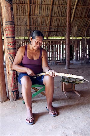 South America, Brazil, Amazonas, Manaus, an indigenous Brazilian woman weaving palm leaves at the Amazonian Peoples Cultural Centre Stock Photo - Rights-Managed, Code: 862-06675685