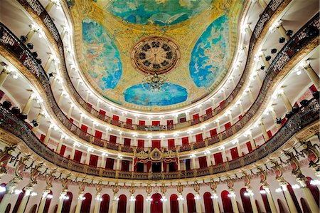 South America, Brazil, Amazonas state, Manaus, the auditorium of the Teatro Amazonas Opera House with a ceiling painting depicting the Eiffel Tower from beneath by Domenico de Angelis and Giovanni Capranesi Stock Photo - Rights-Managed, Code: 862-06675698