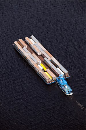 shipping containers birds eye view - Brazil, Amazonas, container barge and tug on the Rio Negro in Manaus in the Brazilian Amazon Stock Photo - Rights-Managed, Code: 862-06675826