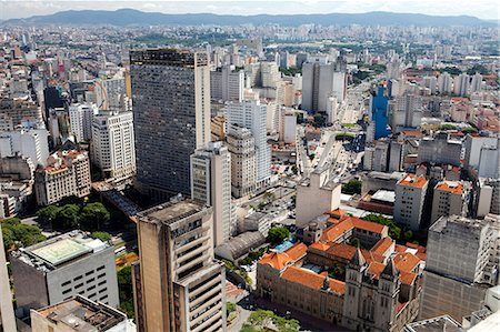 simsearch:862-06676087,k - South America, Brazil, Sao Paulo; view of Sao Paulo city from the top of the Banespa Tower, showing Avenida 23 de Maio and the Benedictine Monastery, college and Basilica of St. Benedict designed by German architect Richard Berndl Stock Photo - Rights-Managed, Code: 862-06676065