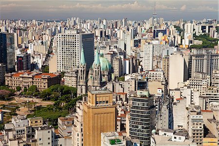South America, Brazil, Sao Paulo, view of the Palace of Justice, the Metropolitan Cathedral of Sao Paulo and square with the Liberdade neighbourhood behind, as seen from the top of the Banespa Tower Stock Photo - Rights-Managed, Code: 862-06676063