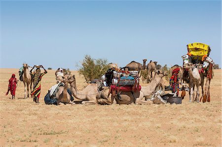Chad, Batha, Wadi Achim, Sahel. A group of Arab Ouled Sliman nomads pause for water in the desert close to Wadi Achim. Photographie de stock - Rights-Managed, Code: 862-06676387