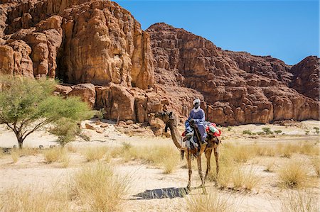simsearch:862-06676493,k - Chad, Elikeo, Ennedi, Sahara. A Toubou tribesman rides on his camel. Fotografie stock - Rights-Managed, Codice: 862-06676428