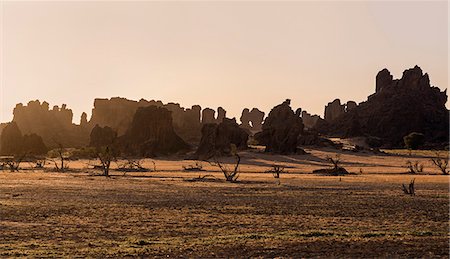 simsearch:862-06676456,k - Chad, Abaike, Ennedi, Sahara. A large cluster of weathered sandstone columns in a desert landscape. Stock Photo - Rights-Managed, Code: 862-06676448