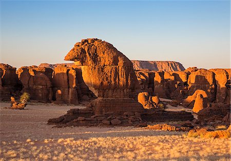 simsearch:862-06676480,k - Chad, Abaike, Ennedi, Sahara. A large cluster of weathered sandstone columns in a desert landscape. Foto de stock - Con derechos protegidos, Código: 862-06676449
