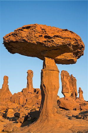 pinnacles desert - Chad, Chigeou, Ennedi, Sahara. A giant mushroom-shaped rock feature of balancing sandstone. Foto de stock - Con derechos protegidos, Código: 862-06676505