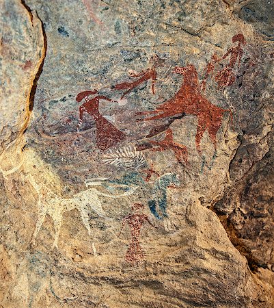 Chad, Terkei West, Ennedi, Sahara.  An ancient Bichrome rock art panel of women with elaborate hairstyles and horses. Stock Photo - Rights-Managed, Code: 862-06676532