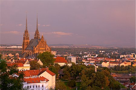 south moravia - Brno, Moravia, Czech Republic. Overview of the historical centre with its surroundings with the Cathedral visible in the distance Stock Photo - Rights-Managed, Code: 862-06676606