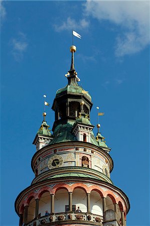 Central and Eastern Europe, Czech Republic, South Bohemia, Cesky Krumlov. Detail of the Tower of the Castle. Photographie de stock - Rights-Managed, Code: 862-06676632