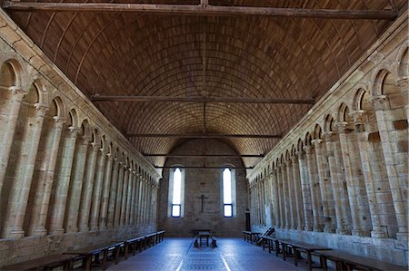 rock pillars - Internal view of the Refectory in the abbey of Mont Saint Michel, Le Mont Saint Michel, Basse Normandie, France. Stock Photo - Rights-Managed, Code: 862-06676795