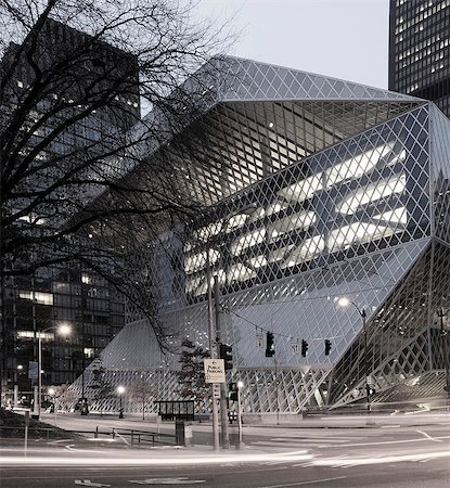 simsearch:862-06677560,k - Seattle Public Library by Architect Rem Koolhaas, Seattle, Washington, USA Stock Photo - Rights-Managed, Code: 862-06677641