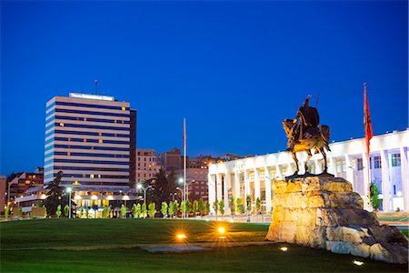 simsearch:862-03361584,k - Europe, Albania, Tirana, equestrian statue of Skanderbeg, Theatre of Opera and Ballet, Tirana International Hotel Stock Photo - Rights-Managed, Code: 862-06824817