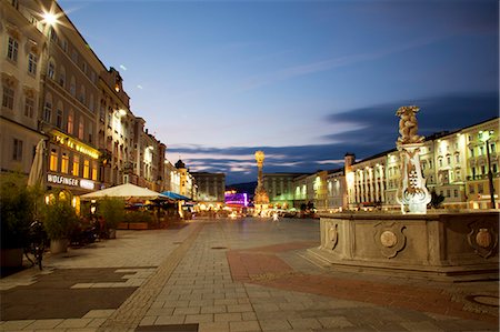 Central Europe, Austria, Linz. The main square in the historical centre at night Stock Photo - Rights-Managed, Code: 862-06824939