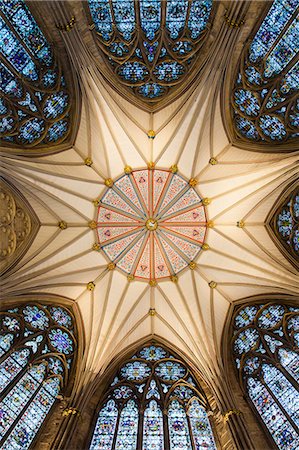 stained glass church interior - United Kingdom, England, North Yorkshire, York. The Chapter House at York Minster. The largest of it's kind in the UK without a central column. Stock Photo - Rights-Managed, Code: 862-06825406