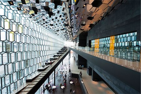 Iceland, Reykjavik, Harpa Concert Hall and Conference Center, the glass facade was designed by Olafur Eliasson and Henning. Stock Photo - Rights-Managed, Code: 862-06825642