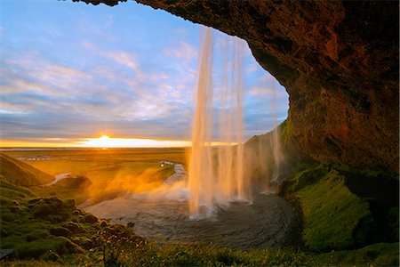 Iceland, southern region, Seljalandsfoss waterfall, sunset Stock Photo - Rights-Managed, Code: 862-06825663