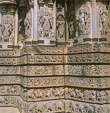 Asia, India, Southern Karnataka, Somnathpur, Kesava Temple, near Mysore.   Detail of the carvings on the exterior of the temple. Stock Photo - Rights-Managed, Code: 862-06825821