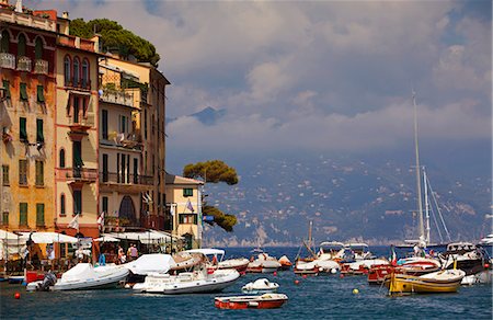 park in small town - Northern Italy, Italian Riviera, Liguria, Portofino. Boats in the marina of portofino Stock Photo - Rights-Managed, Code: 862-06825975