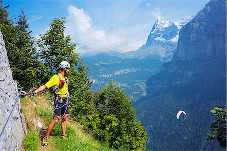 swiss mountain man - Europe, Swiss Alps, Switzerland, Bernese Oberland, Swiss Alps Jungfrau-Aletsch, Unesco World Heritage site, Murren, via ferrata (MR) Stock Photo - Rights-Managed, Code: 862-06826266