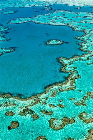 Australia, Queensland, Whitsundays, Great Barrier Reef Marine Park.  Aerial view of coral reef, including a heart-shaped formation, at Hardys Reef. Foto de stock - Con derechos protegidos, Código: 862-07495761