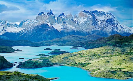 patagonia lakes and mountain ranges - Horns of Paine and Lake Pehoe, Torres del Paine National Park, Patagonia, Chile, South America Stock Photo - Rights-Managed, Code: 862-07495874