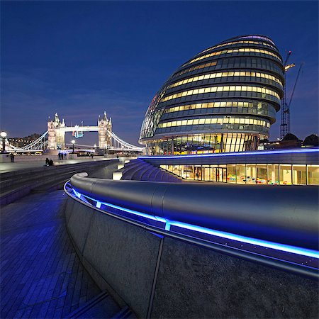 england city night - The City Hall is the headquarters of the Greater London Authority, it is located in Southwark, on the south bank of the River Thames near Tower Bridge, London Stock Photo - Rights-Managed, Code: 862-07495892