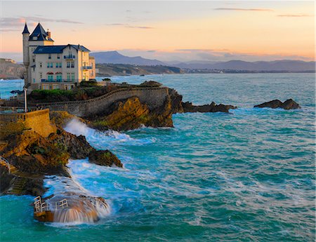 france aquitaine - France, Biarritz, Pyrenees-Atlantique, seascape, house on rocks Stock Photo - Rights-Managed, Code: 862-07495903
