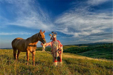 Lakota Indian in the Black Hills with Horse, Western South Dakota, USA. MR Stock Photo - Rights-Managed, Code: 862-07496312