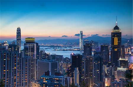 Hong Kong Island and Kowloon at sunset, Hong Kong Stock Photo - Rights-Managed, Code: 862-07689860