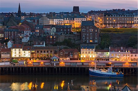 england coast - United Kingdom, England, North Yorkshire, Whitby. A view of the harbour at dusk. Stock Photo - Rights-Managed, Code: 862-07689955