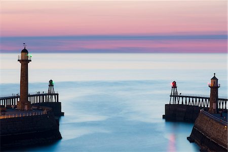 fishing village england - United Kingdom, England, North Yorkshire, Whitby. The Piers at dusk. Stock Photo - Rights-Managed, Code: 862-07689963