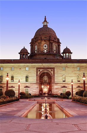 Asia, India, Delhi, the Secretariat - parliament buildings by Herbert Baker on Raisina Hill at the end of the Rajpath. This building in the north block houses Ministry of Defence and key cabinet offices. Stock Photo - Rights-Managed, Code: 862-07690077