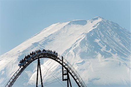 roller coaster silhouette - Asia, Japan, Honshu, Mt Fuji 3776m, Unesco World Heritage site, rollercoaster at Fuji Highland Stock Photo - Rights-Managed, Code: 862-07690259